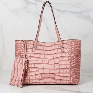 De Vesi Elegant Pink Crocodile-Embossed Tote De L’amour Vegan Leather